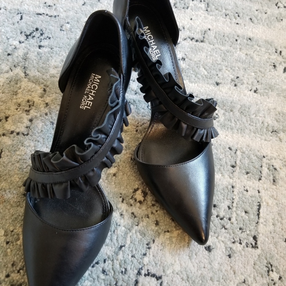 Ruffle detail strap heels